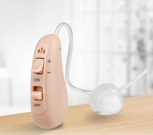 EPIK D12BT BTE Rechargeable Hearing Aid With Basic Features. Rocker Switch for EZ Operation for On/Off; Volume & Program Change. Clear Rich Sound with 4 Program Modes and Noise Cancellation